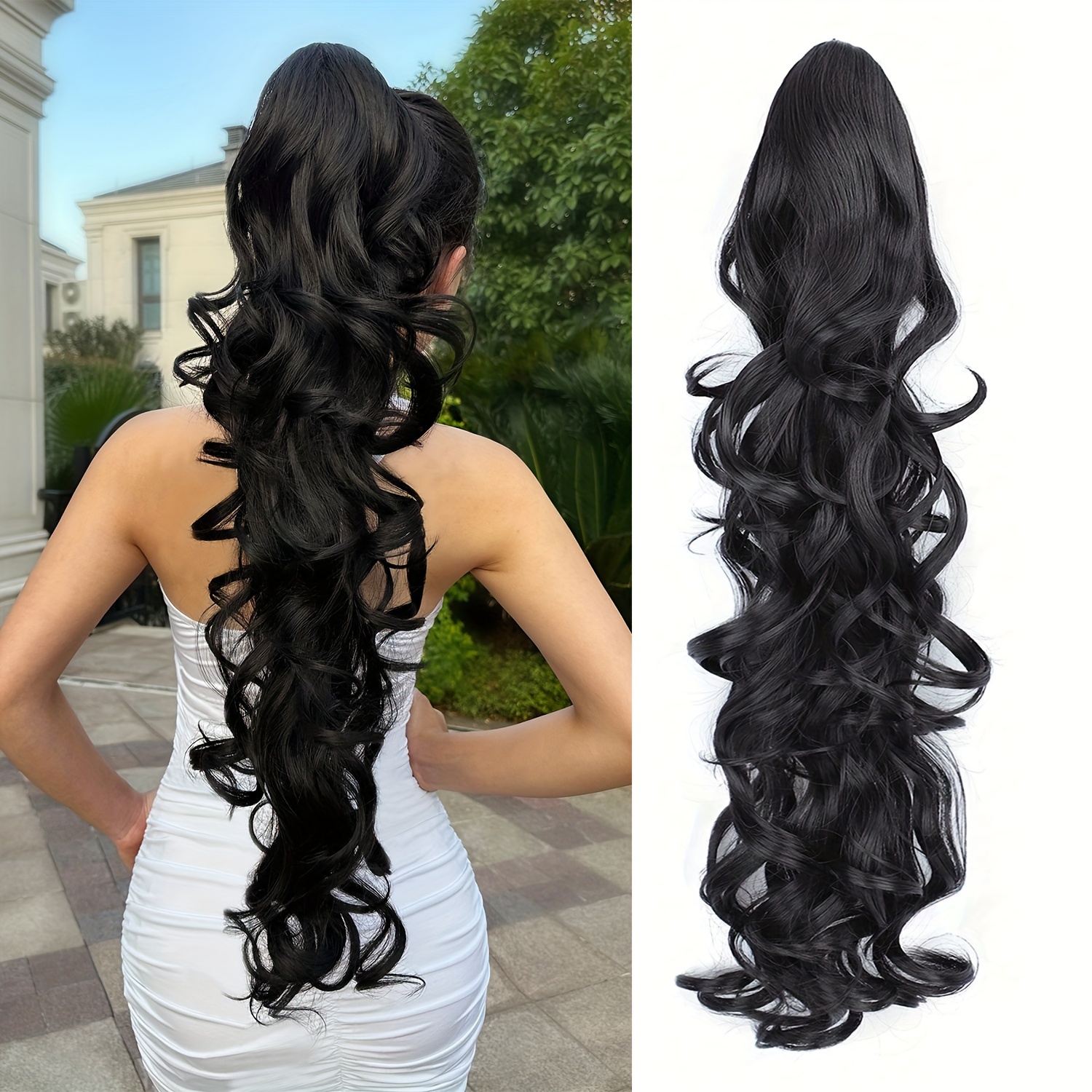 

Claw Ponytail Extension 28-32 Inch Dark Water Wave Big Wavy Curly Clip In Hair Extensions Soft Looking Synthetic Hairpiece For Women