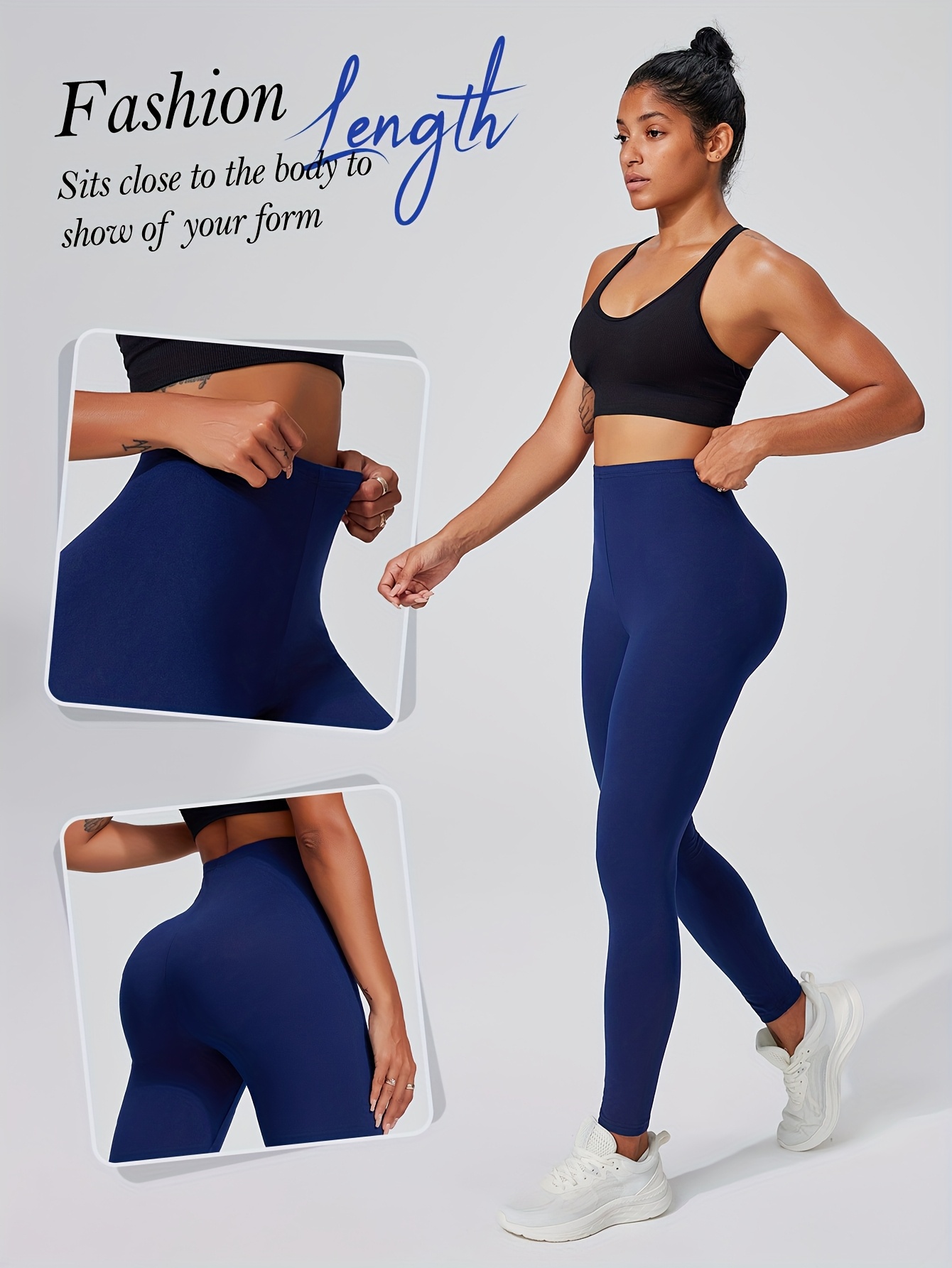 Women's High Elasticity Activewear Full-Length Leggings, Solid Color, Soft Knitted Fabric, Women Fitness Apparel Suitable For Autumn