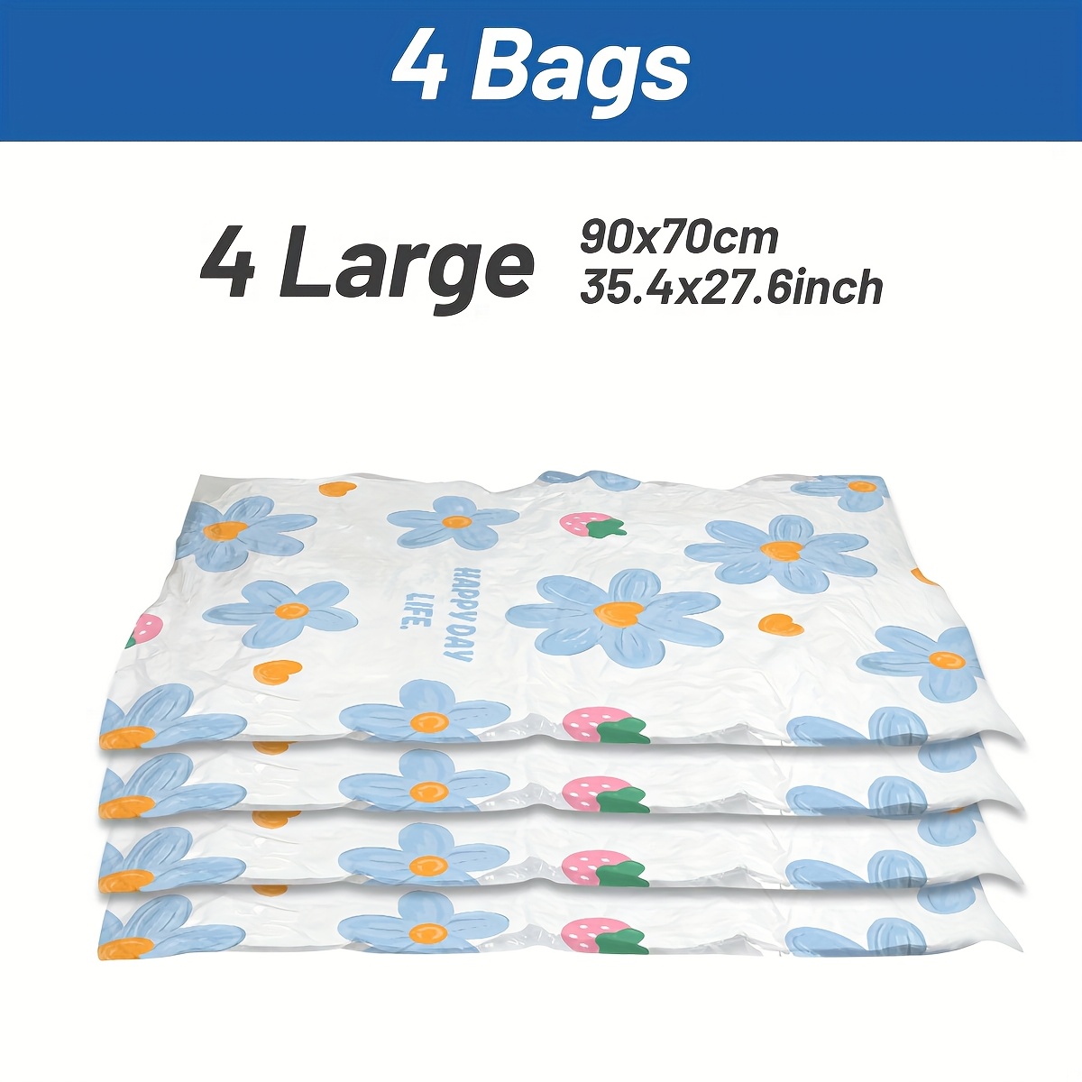 Image of 4-pack Style Vacuum Storage Bags, Space-saving Storage Bags, Sealed Bags For Duvets, Pillows, Blankets, Bedding, Clothes, Saving 80% Space, Practical Large Capacity Home Storage Bags