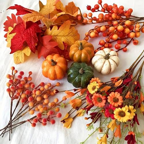 100 count artificial flowers thanksgiving orange branches hand twisted floral stems suitable for diy decor vase arrangements autumn and halloween table centerpieces parties and home decor