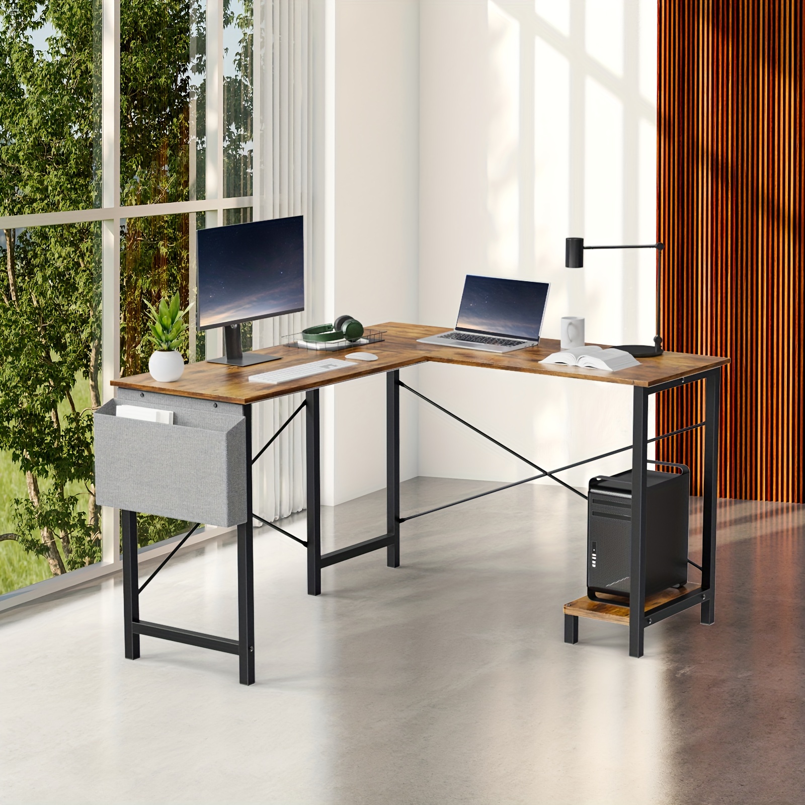 Efficient, Stable and Space Saving - 2 Pack Reversible L-Shaped Computer Desk - Corner Gaming Table and PC Laptop Workstation with Handy Storage Bag