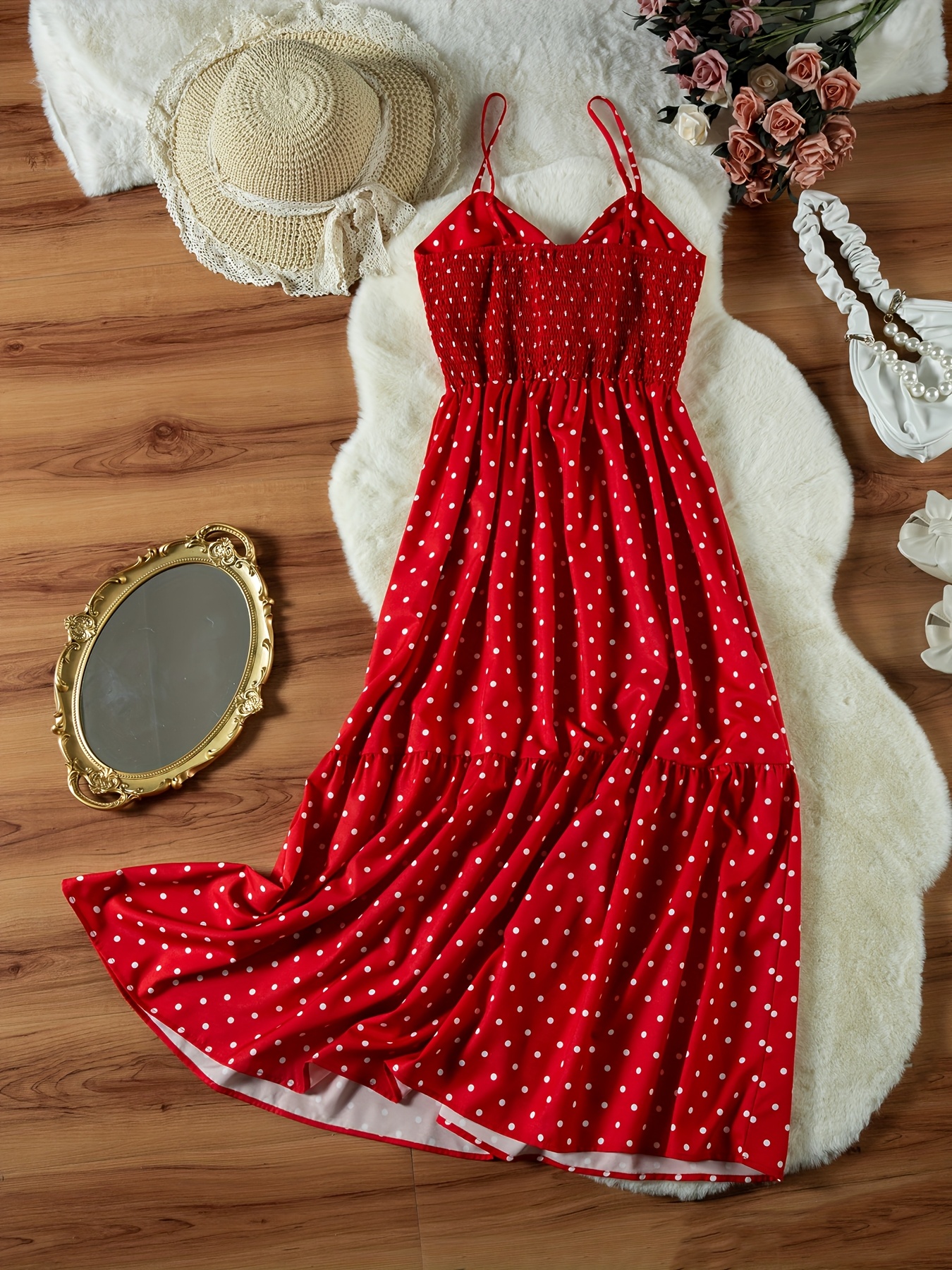 elegant red polka dot dress adjustable thin straps - Temu United Arab  Emirates