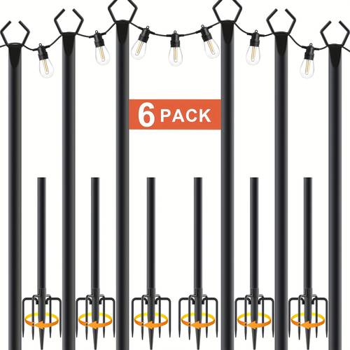 6pcs 11 1ft outdoor string light poles with hooks heavy duty metal string light stand deck backyard garden wedding holiday decor sturdy durable summer yard essential outdoor summer must have patio upgrade