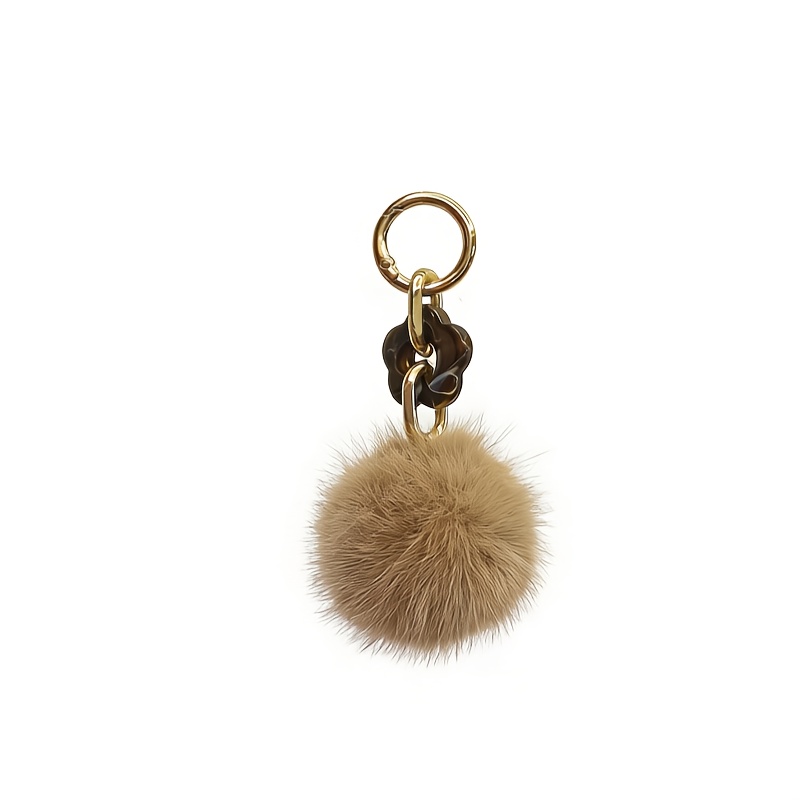 Large Plush Ball Keychain Bag Charm Decorated With Flowers