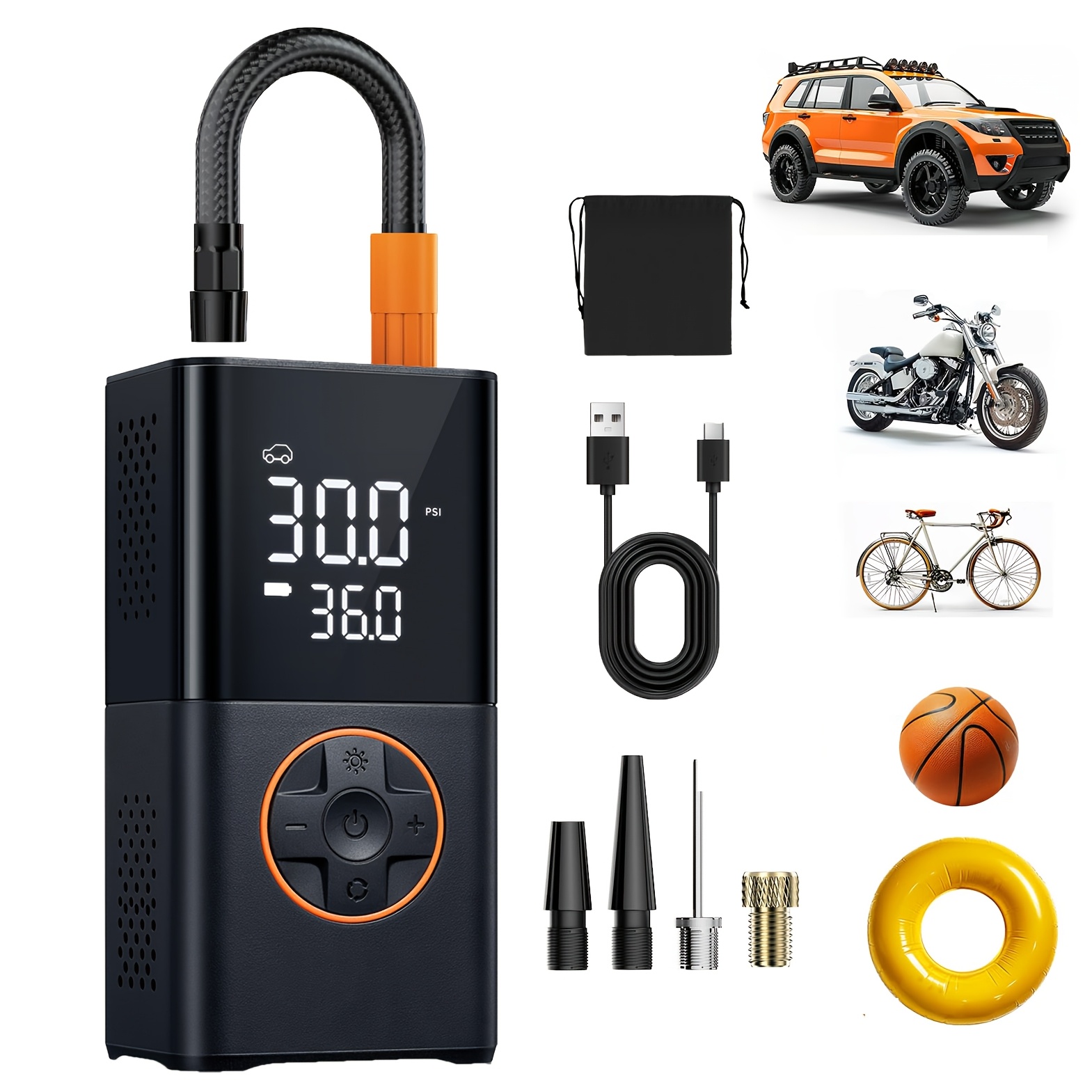 TEMU Tire Inflator Portable Air Compressor - 180psi & 20000mah Portable Air Pump, Accurate Pressure Lcd Display, 3x Fast Inflation For Cars, Bikes &