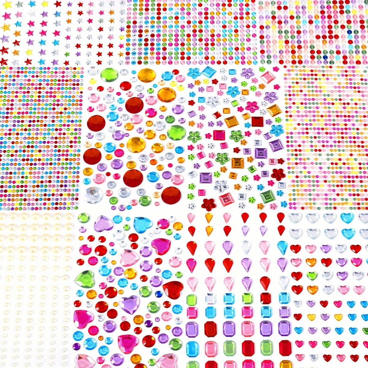 

3034pcs Plastic Rhinestone Sticker Gems, Self-adhesive Jewel Stickers For Diy Crafts, Assorted Shapes & Colors Bead Assortment For Scrapbooking, Decorations, And