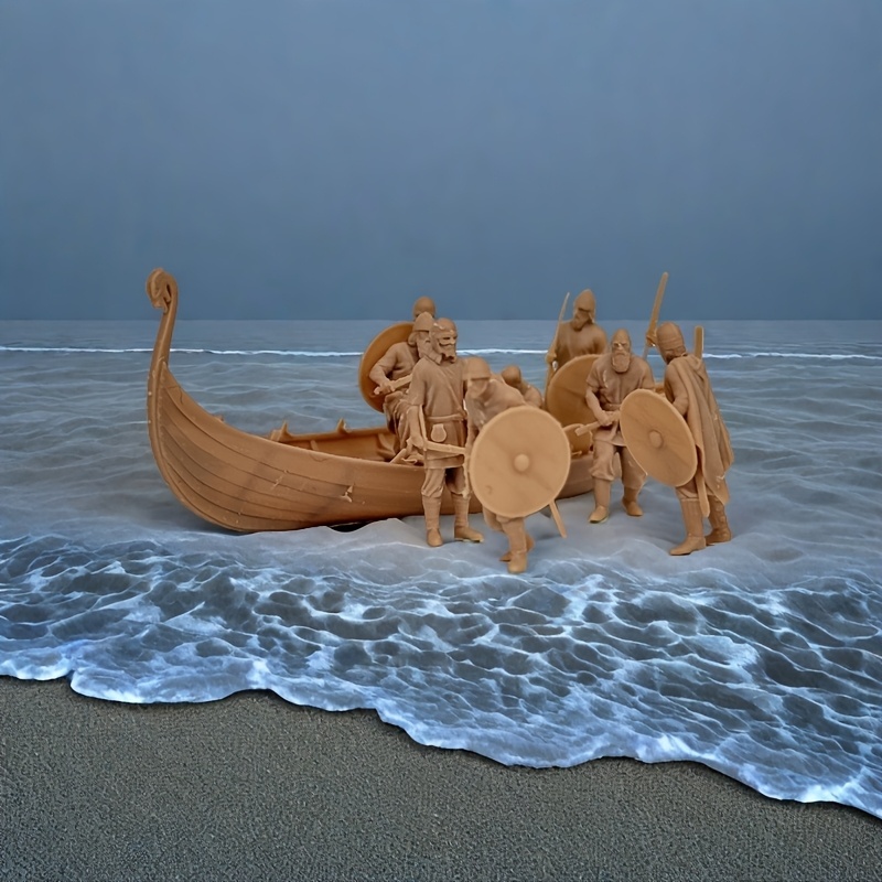Image of 1/72 Scale Medieval -person And Ship Military Combat Scene Resin Unpainted Military Miniature Model Sand Table Scene Decoration Figurine