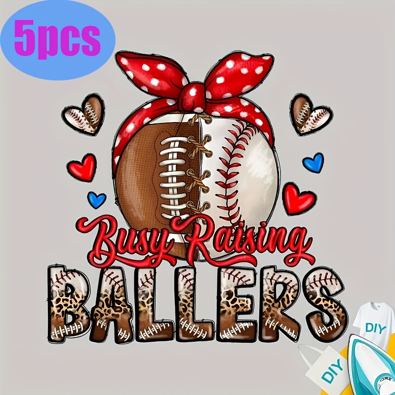 TEMU 5pcs Of Sports-themed Heat Transfer Vinyl Decals - Easy To Apply And Remove, In Colors Suitable For Diy T-shirts, Bags, Etc., Vinyl Stickers For