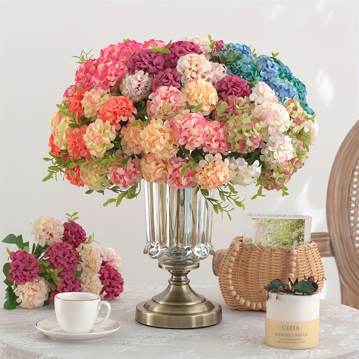 

10 Head Artificial Hydrangea Bouquet - Wedding, Office, Family , And Home Decor - Suitable For Summer Season - No Container Included