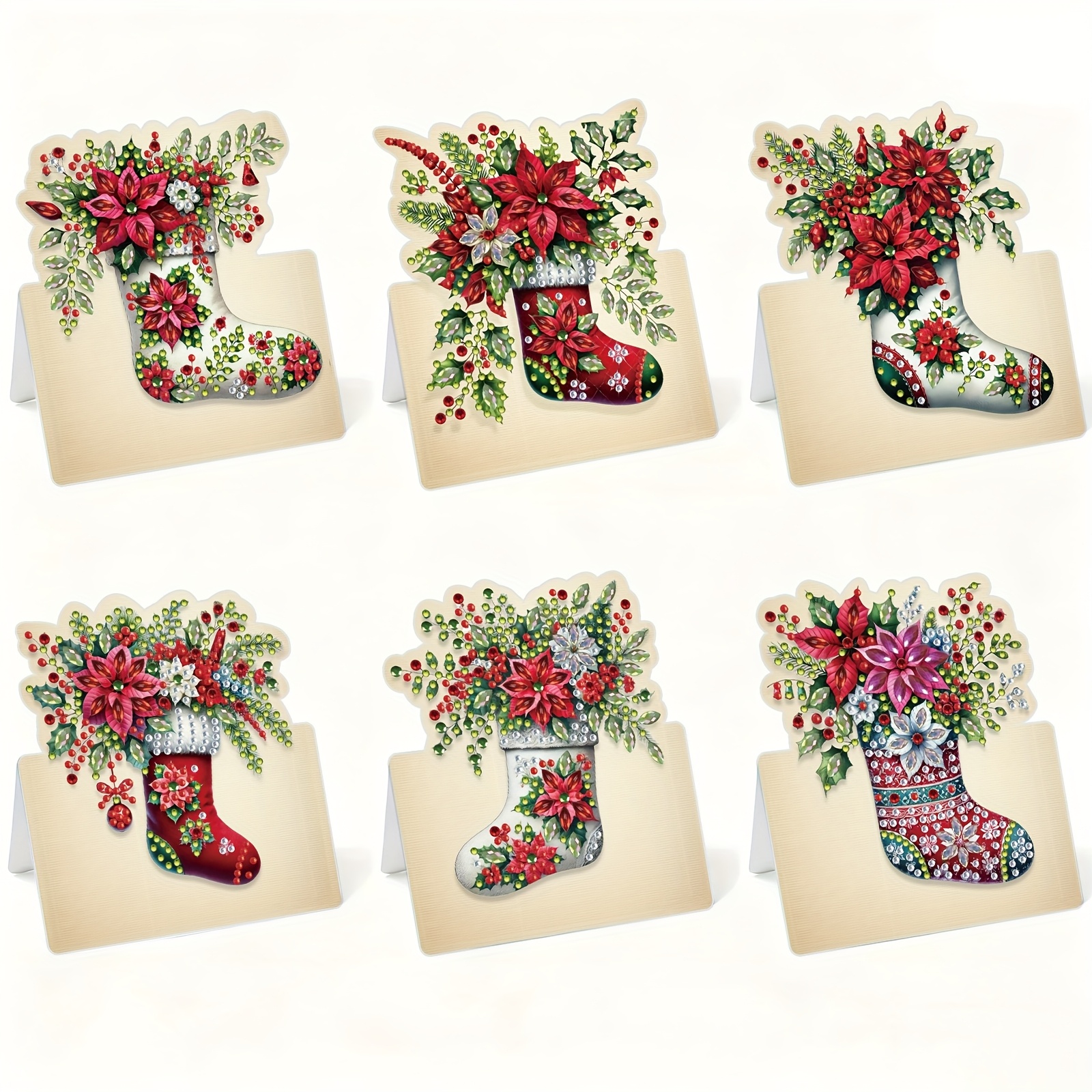 TEMU 6pcs/set(11.8*14.5cm/4.65*5.70inch) Diy Diamond Painting Foldable 3d Greeting Card With Beautiful Christmas Stocking Pattern, Special-shaped