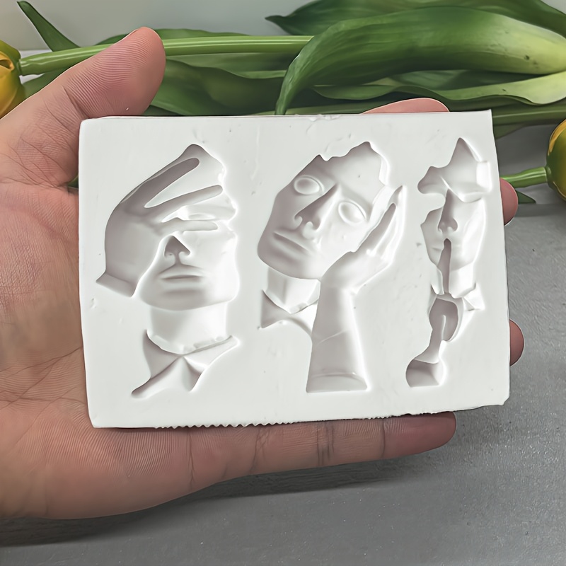 TEMU [clay Silicone Mold] 1pc 3-cavity Modern Art Abstract Face Theme Birthday Decoration Silicone Mold, Non-human Face Abstract Special Mold, Nordic