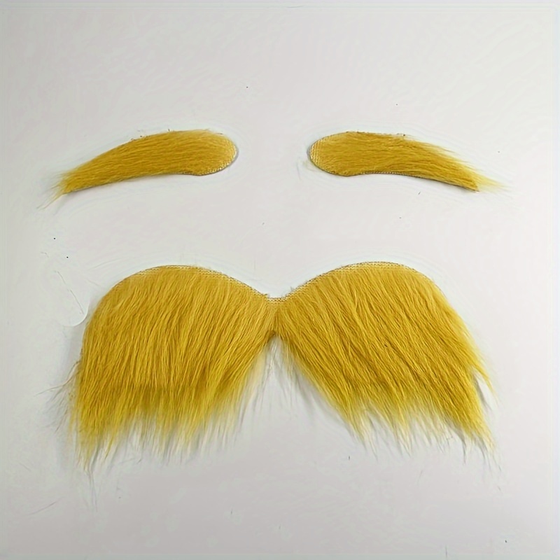 

3pcs Golden Self-adhesive Fake Beard And Eyebrows, Holiday Party Decoration