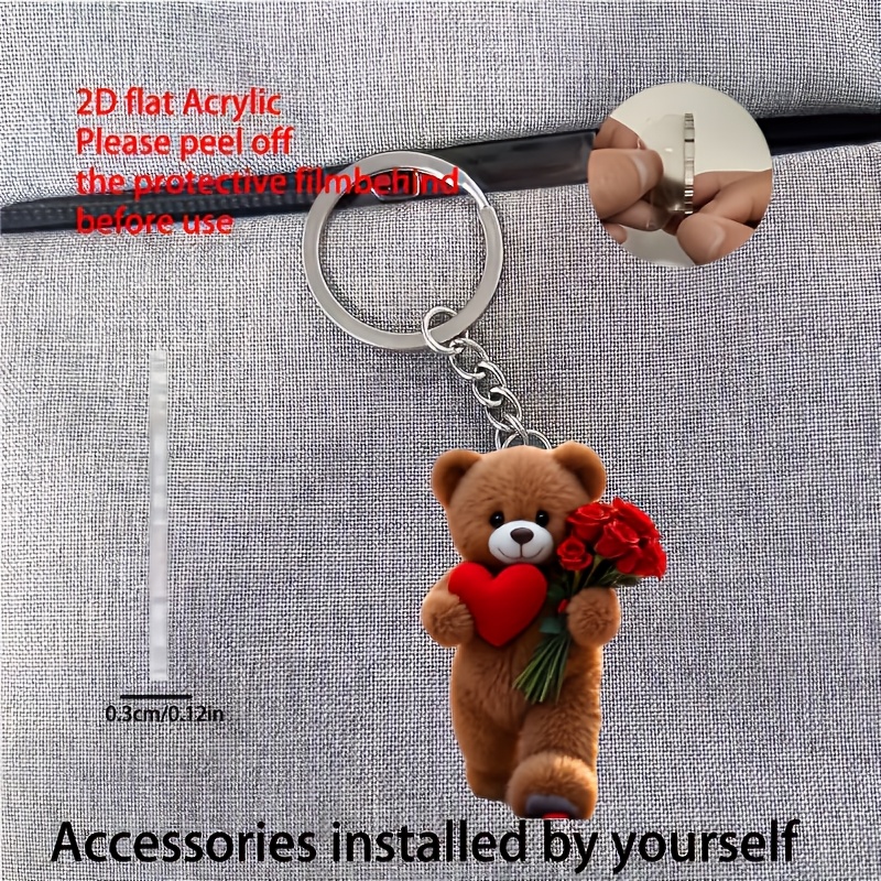 TEMU [2D Flat] [2D Flat] Portachiavi Orsetto 2D Acrilico Piatto 1 pz - Ornamenti Personalizzati, Ornamenti Creativi Design Natalizio, Regali per che