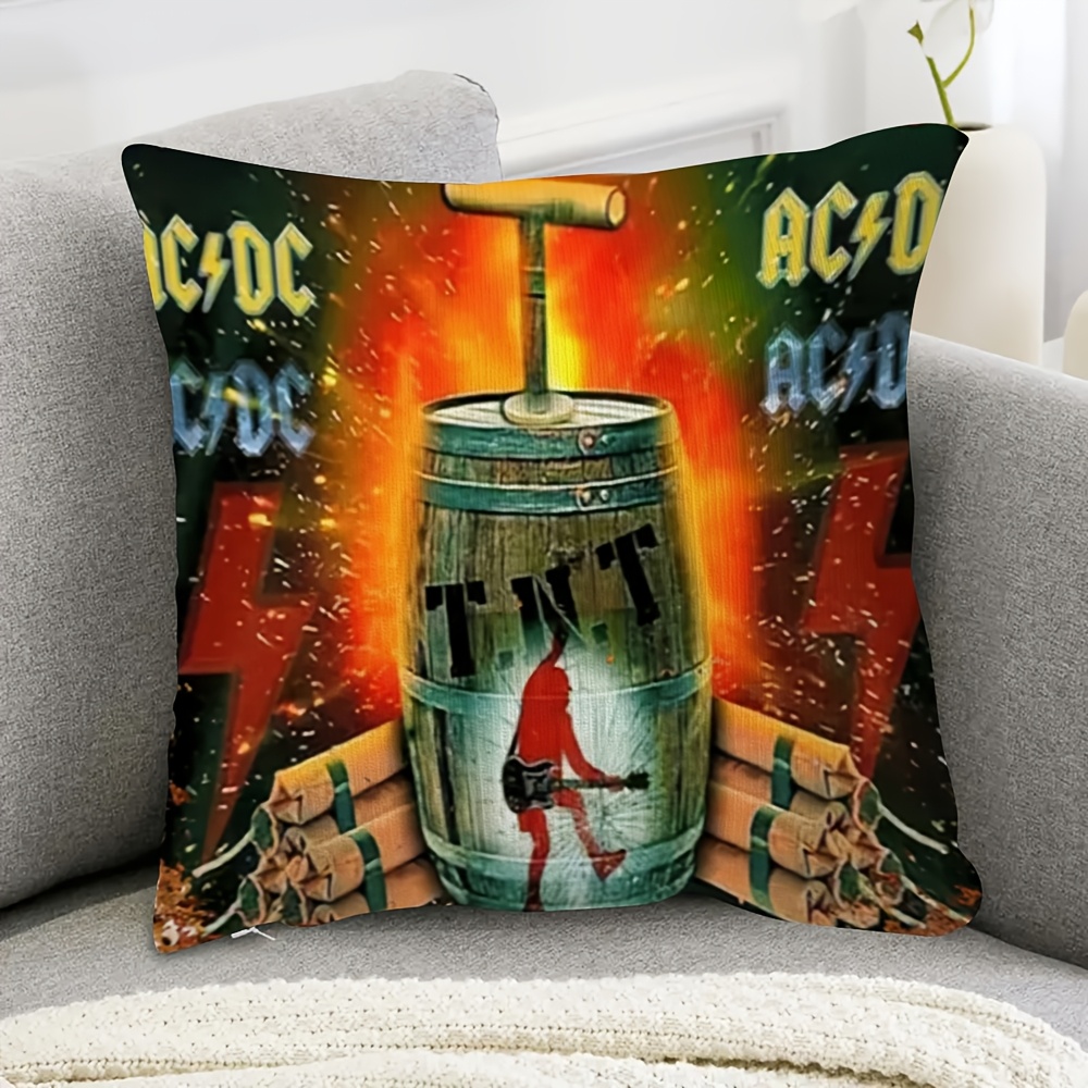 

1pc, Short Plush Decorative Pillowcase, Vintage Style Acdc Rock Band Art Pillowcase, Single Print, 18x18 Inch, Suitable For Sofa, Living Room, Bedroom, Office Home Decoration, No Pillow