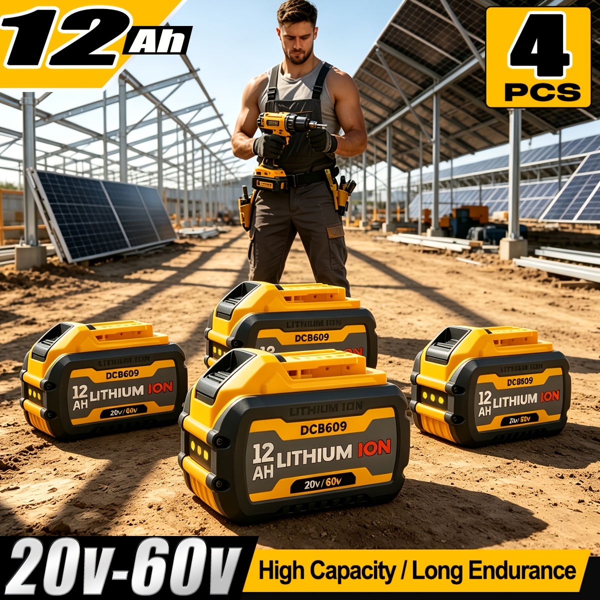 TEMU Lot de 8/7/6/5/4/3/2/1 batteries de rechange 12,0 Ah 20 V/60 DCB609 pour batterie 60 V DCB610 DCB609 DCB606 DCB612, compatible avec les outils