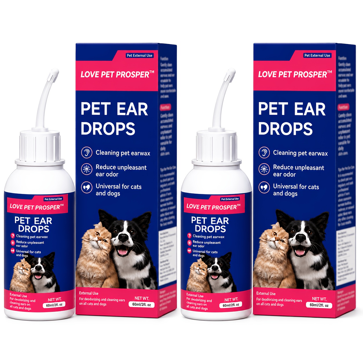 TEMU [ ] 2-pack Pet Ear Cleaning Drops, Suitable For Dogs And Cats. Gentle Ear Drops Help Reduce Odor And Earwax , Mild Ear Cleaner For Pets