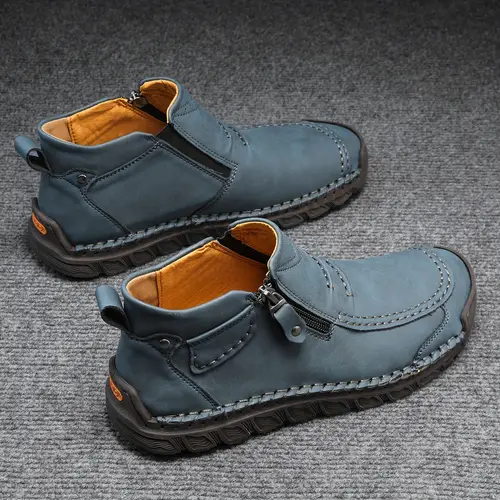 남성용 올리브 그린 발목 부츠, 측면 지퍼가 있는 편안한 소프트 솔 캐주얼 신발, 야외 및 비즈니스 착용용