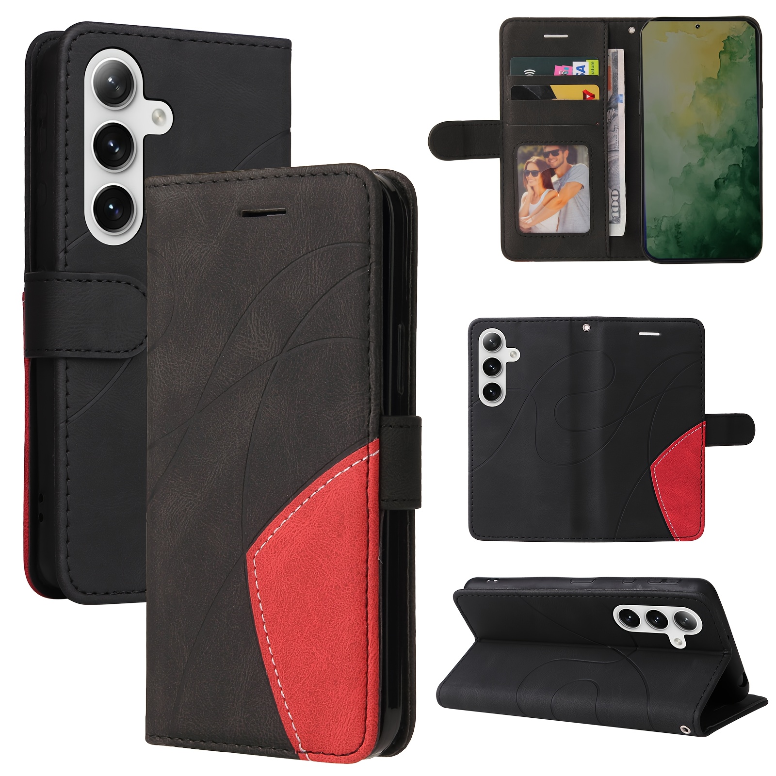 TEMU Phone Case - New Luxury Dual-color Splicing Phone Case With Magnetic Flip Cover And Card Slots, Featuring A Card Holder Wallet Design Suitable