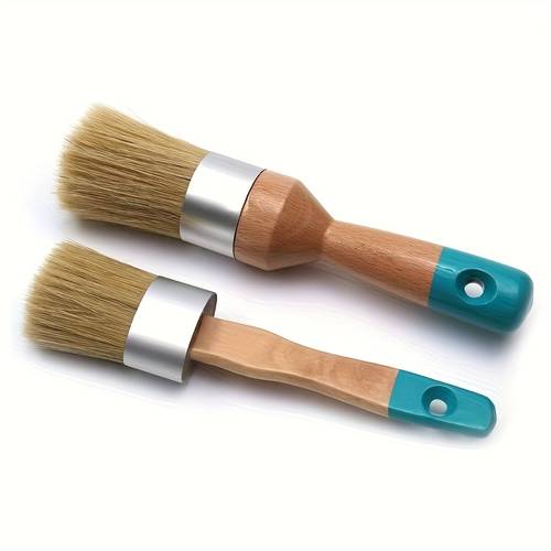 2 natural bristle chalk paint brushes with lanyard suitable for country style paint latex paint furniture restoration crafts no shedding non slip teal wooden handle diy furniture decoration