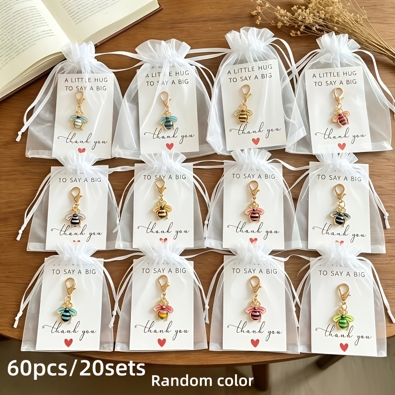 60pcs Random Color Cute Bee Enamel Keychain Set