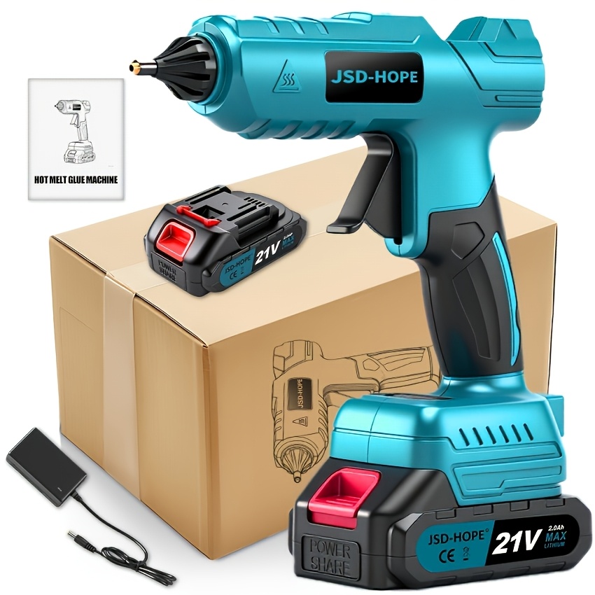 TEMU 21v Cordless Lithium Hot Glue Gun, 2.0ah Large Capacity Battery,, Compatible With Makita Batteries, 150°c Glue Output, Hot Melt Tool For Diy