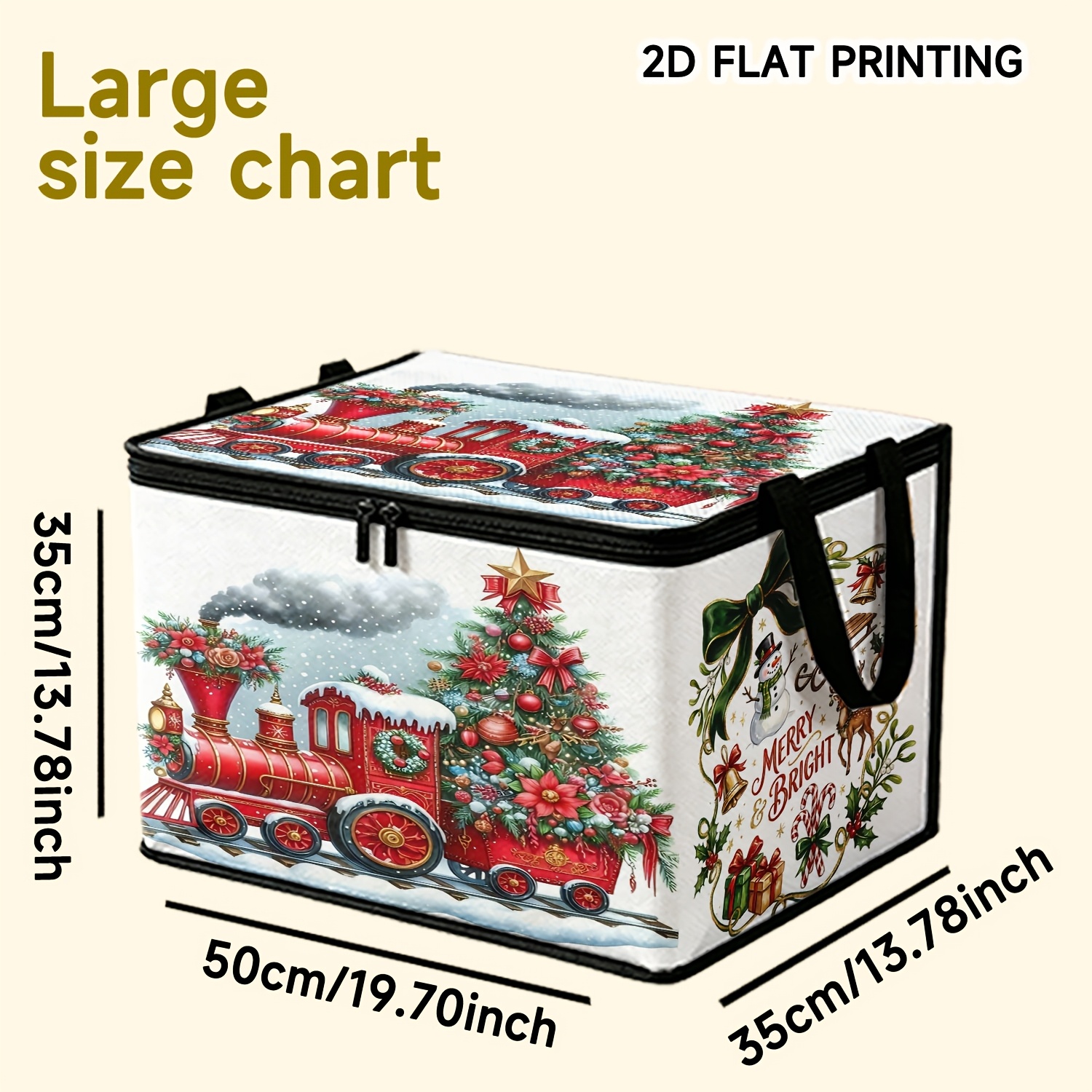 TEMU 1 pièce Grande boîte de rangement pliable à fermeture éclair avec imprimé vintage de Noël, de neige et , convient pour sous le lit, organisation