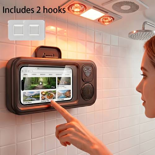 wireless shower phone holder wall mount phone case with audio function support 360 adjustable viewing stand universal for bathroom mirror bathtub