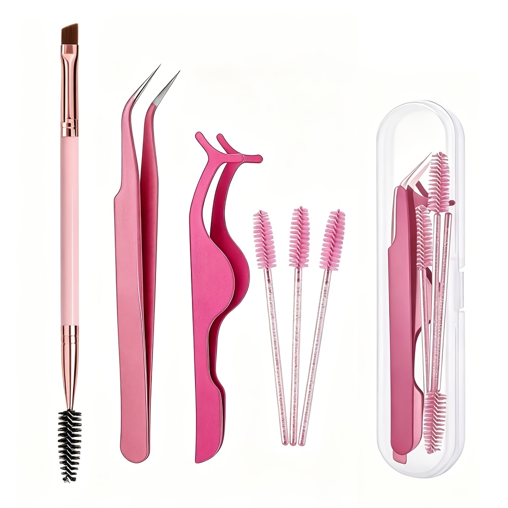 TEMU 3/6pcs Black Eye Makeup Tool Set, Equipped With A Transparent Storage Box, Including Tweezers, False Eyelash Applicator, Eyebrow Brush, Eye Care