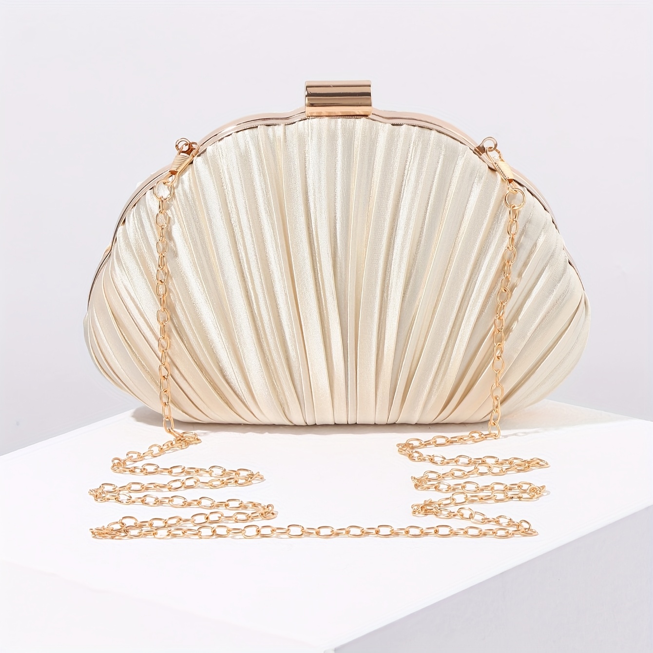 E-shop 1 Stück Plissee Box-Form Anzug Clutch Abend Clutch Tasche Abendkleid Tasche Ball Clutch mit Metallkette Tasche Geeignet für Partys Romantische