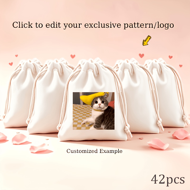 TEMU 42 Custom Pattern Drawstring Gift Bags, 12×9cm Flannel Drawstring Gift Pouches, Personalized Photo/logo Holiday Jewelry Bags, Suitable For