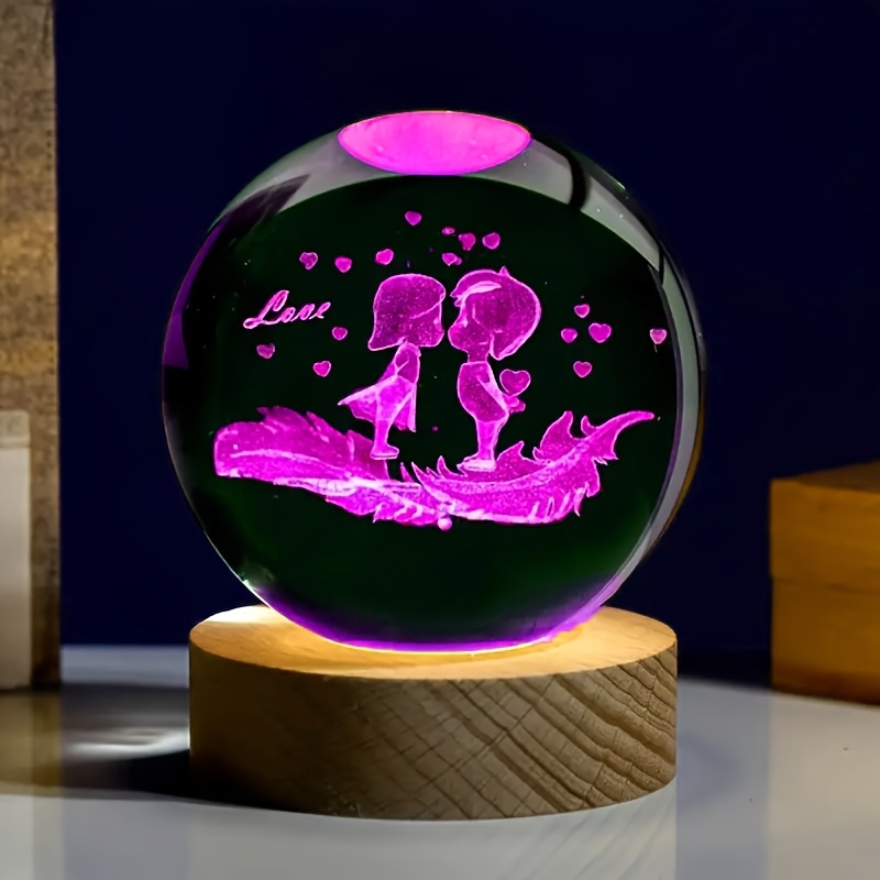 

1pc 3d Couple Crystal Ball With Led Wooden Base Night Light, Theme Night Light, Art Decoration For Bedroom Living Room, Ideal Gift For Couples, Valentine's Day, Graduation , Birthday 2.3 Inches