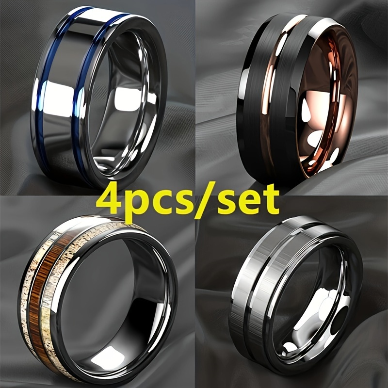 

4pcs/set Fashionable Men's Stainless Steel Engagement Ring, Wedding Jewelry