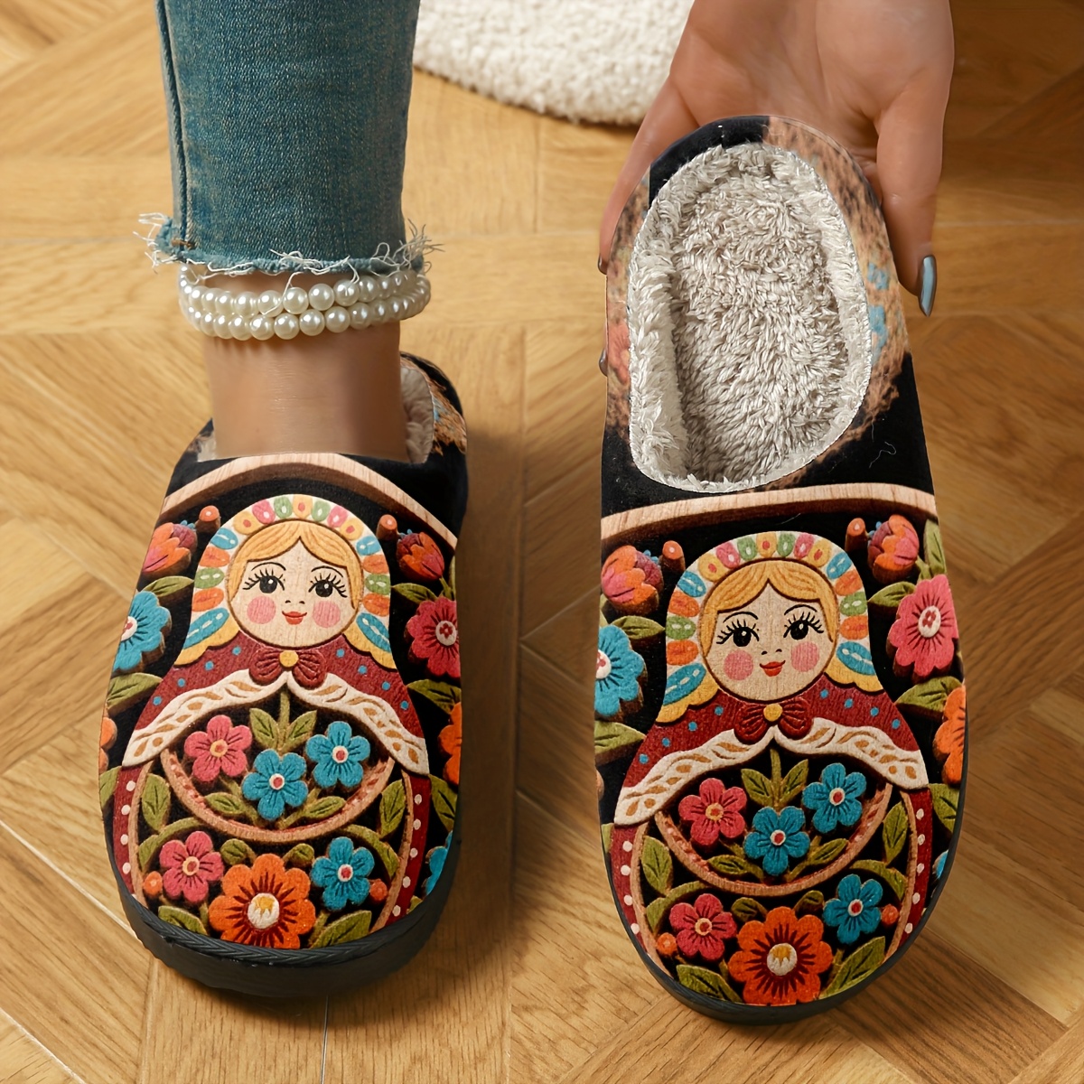 Image of Indoor Silent Slippers, Home Slippers, Printing, Exquisite Personalized Slippers, Warm And Comfortable Winter Slippers, Women's Flat Slippers, Women Shoes