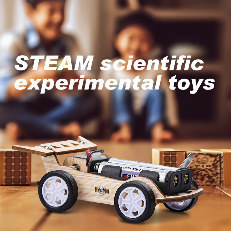 

Kit de Voiture de Course Électrique en Bois à Soi- - Jouet d'Expérience Scientifique pour Jeunes, Puzzle Éducatif STEM en Jaune