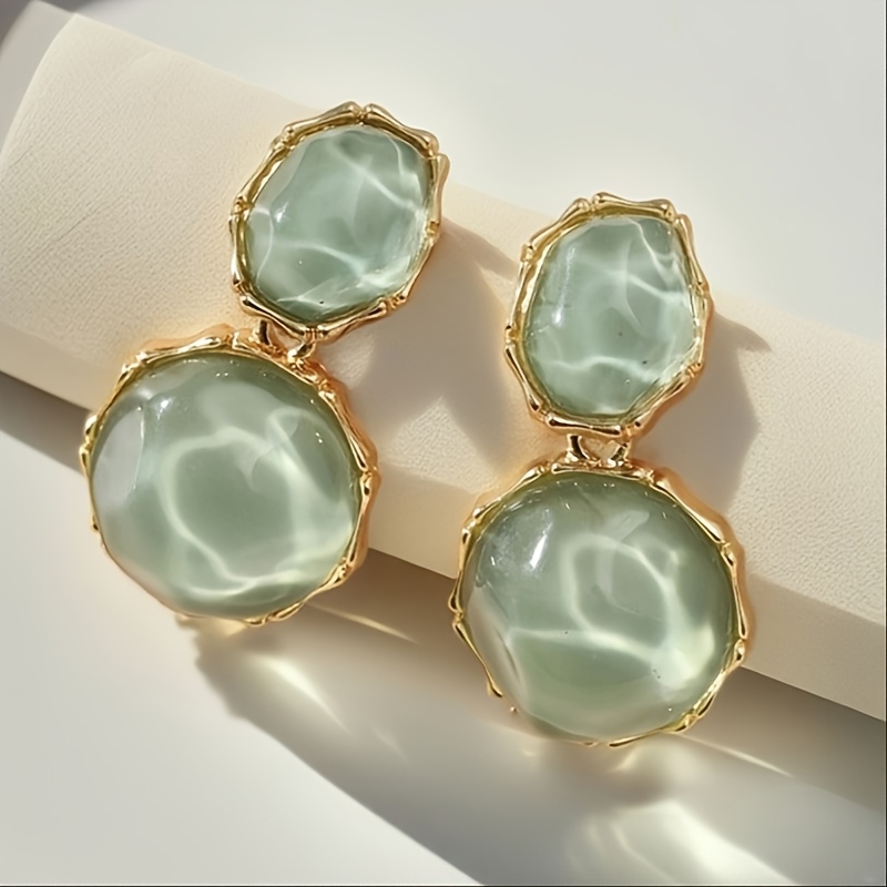 Image of 1 Pair Bohemian Geometric Oval Resin Dangle Earrings, Retro Elegant Temperament, Suitable For Women' Casual And Prom Parties, Creative Gift