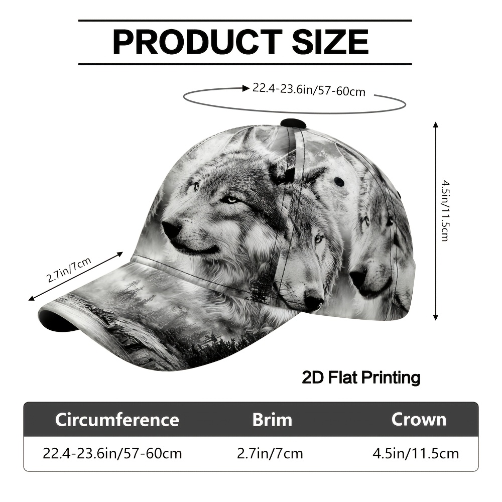 TEMU 1pc 2d Flat Printing Breathable Unisex Adjustable Baseball With Wolves (4) Designs, Perfect For Outdoor Activities, Skateboarding, And Additions