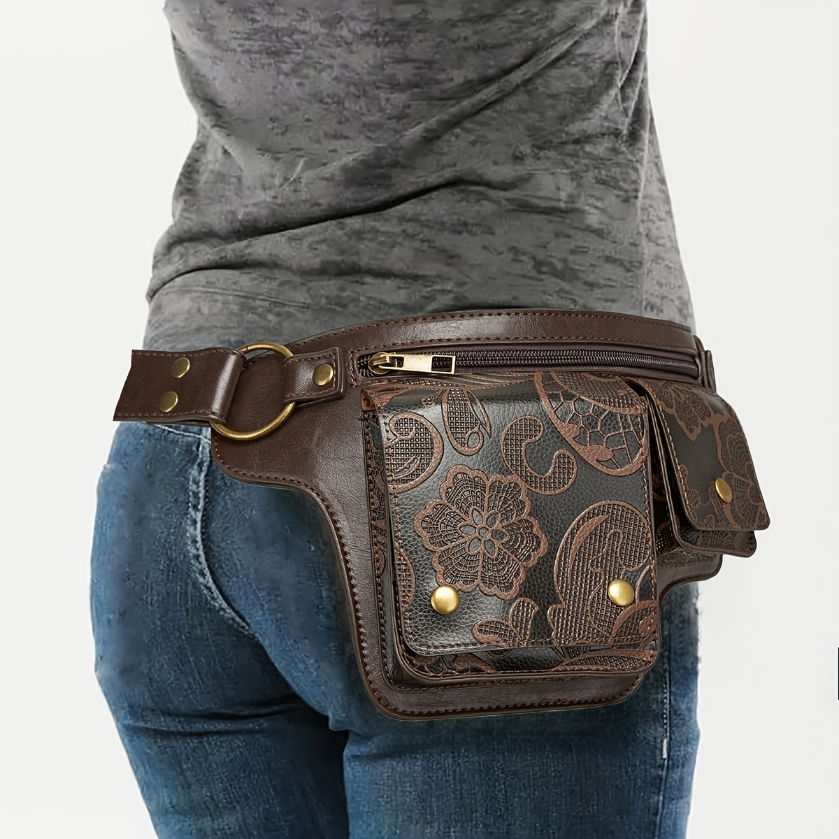 TEMU Multi Functional Practical Cow Pattern Waist Bag, Printed Waist Bag, Fashionable Collision, Metal Accessory Texture, Multi Pocket Practical And