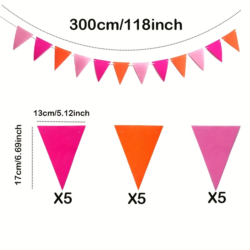15pcs Of Hot Pink And Orange Triangle Bunting - Felt Triangle Flag Party Decorations - Suitable For Autumn Thanksgiving, Birthday Parties, Weddings, And Outdoor Garden Decorations/pre-assembled Kit