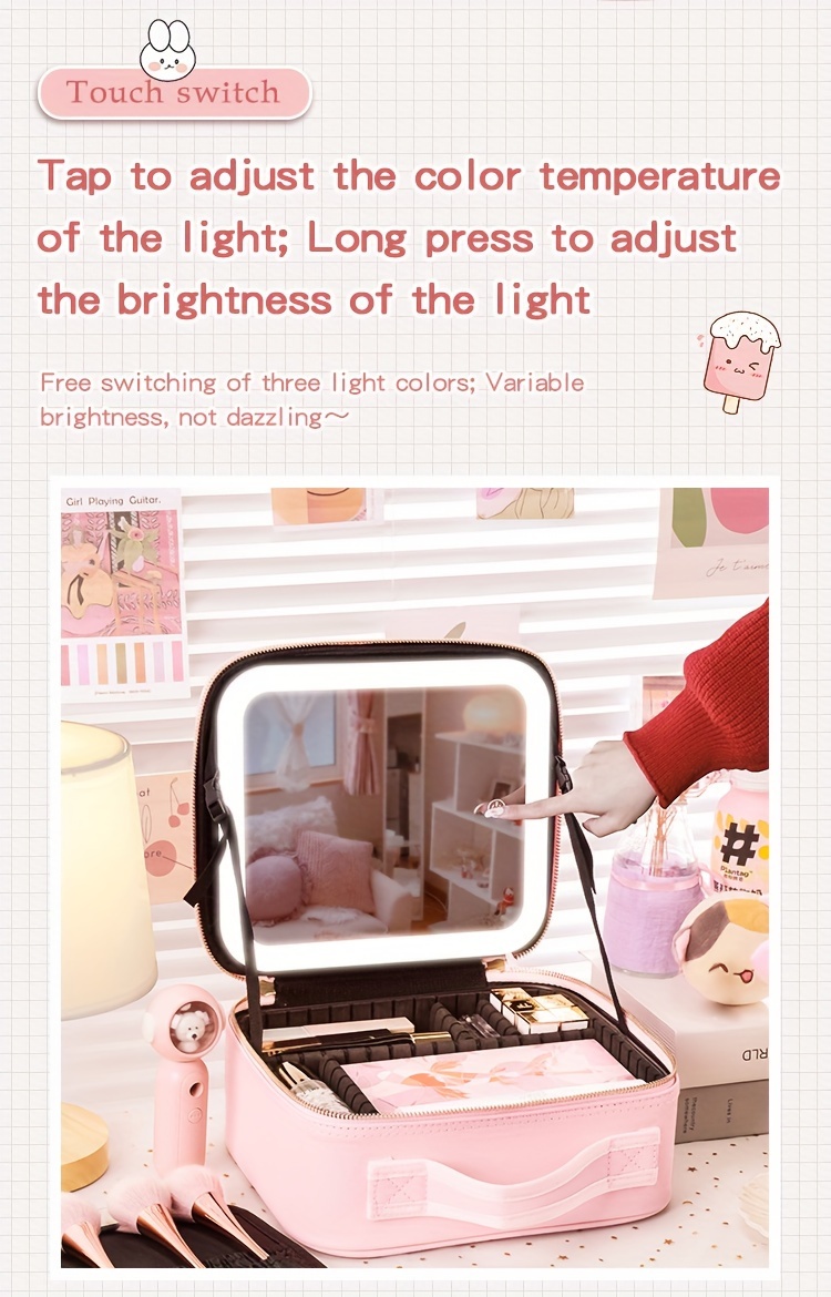 makeup bag with mirror and light 3 colors travel makeup bag with mirror portable lighted makeup organizer cosmetic case birthday gift for girls women details 4