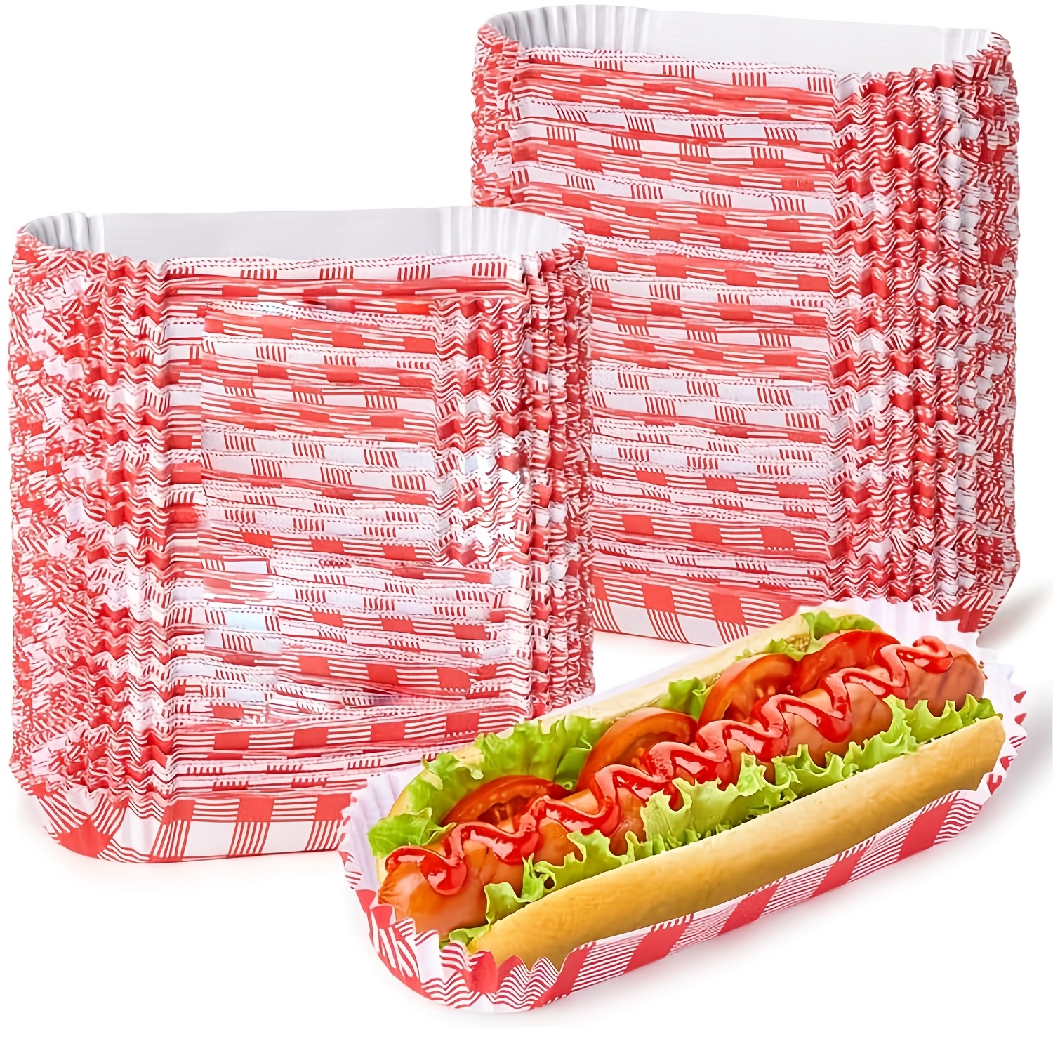 TEMU 25/60/120pcs Hot Dog Tray - And White Checkered Hot Dog Serving Boat Durable Grease-resistant Paper Trays Disposable Hot Dog Cardboard Tray Suitable For Birthday Party Wedding Picnic Supplies