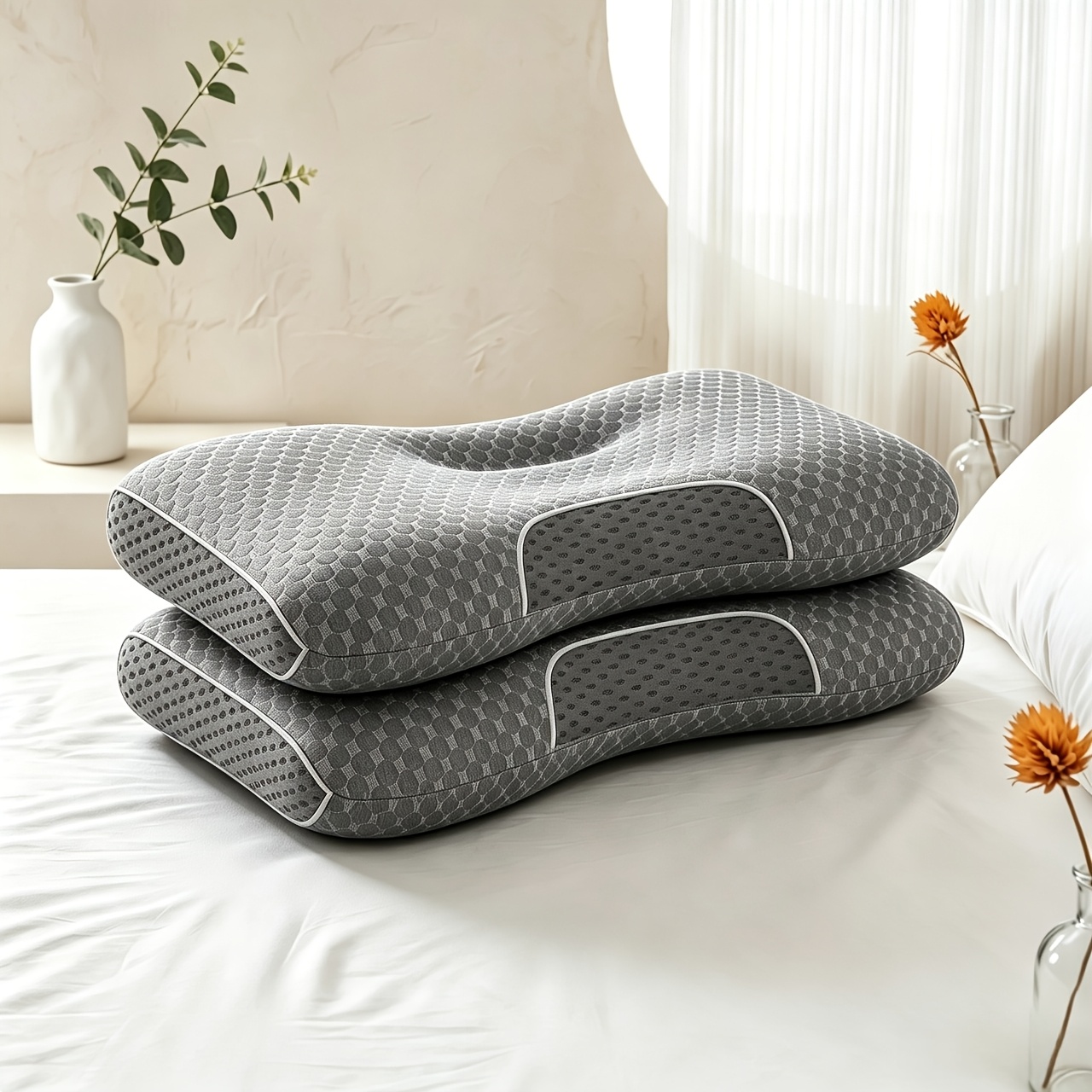 2 Pack Ergonomic Cervical Pillow, Neck Support Sleeping Pillow For Side Back Sleepers, Washable Pillow, Ideal Festival & Wedding Gift