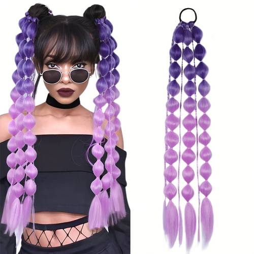 1pc 22 inch synthetic hair extension with elastic band colored wig lightweight clip in colored wig suitable for bubble braids ombre hair wig for crazy hairstyle day holiday parties