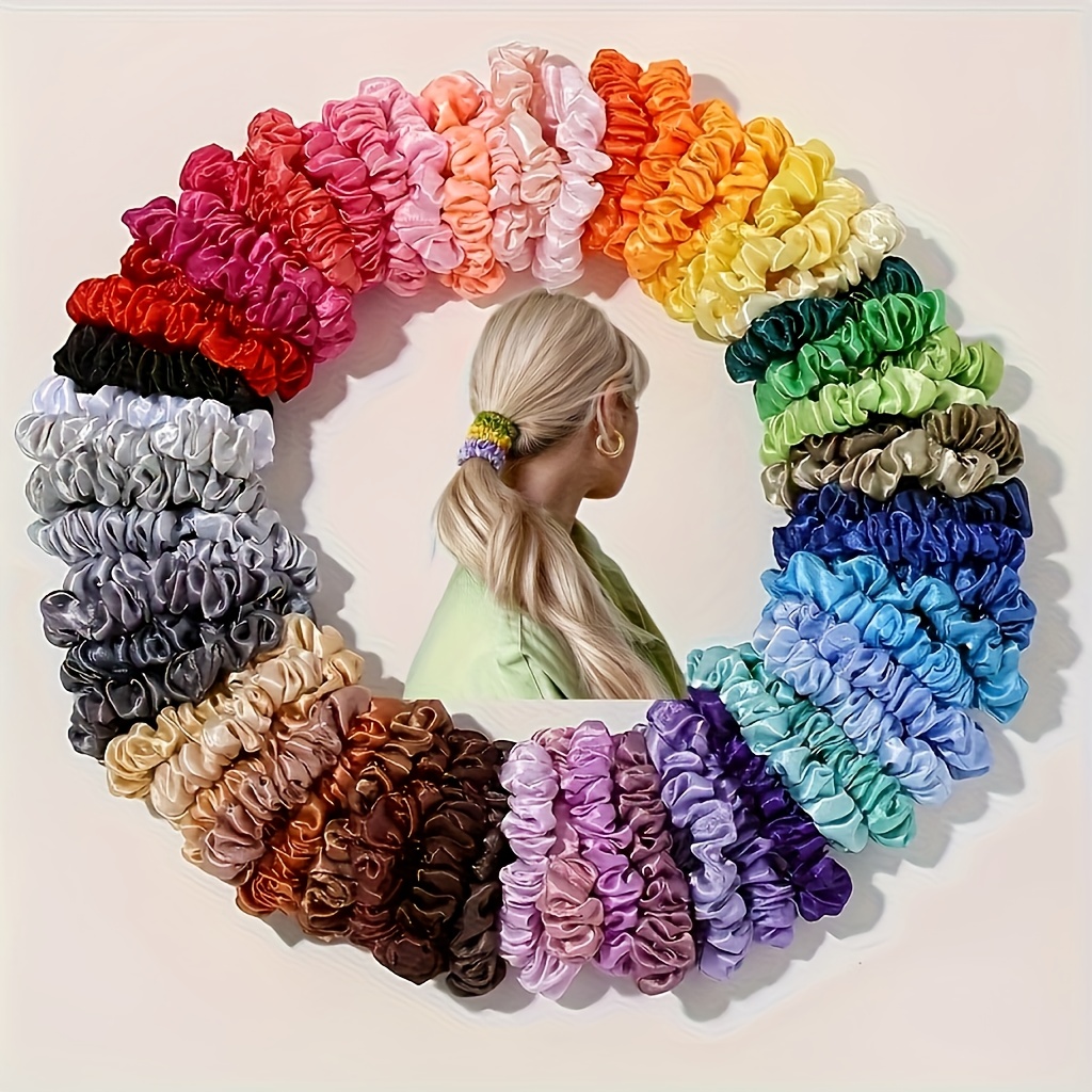 

30pcs-20pcs Elegant Minimalist Fabric Hair Ties Set, High French Twist Scrunchies, Solid Color Hair Rings For Women