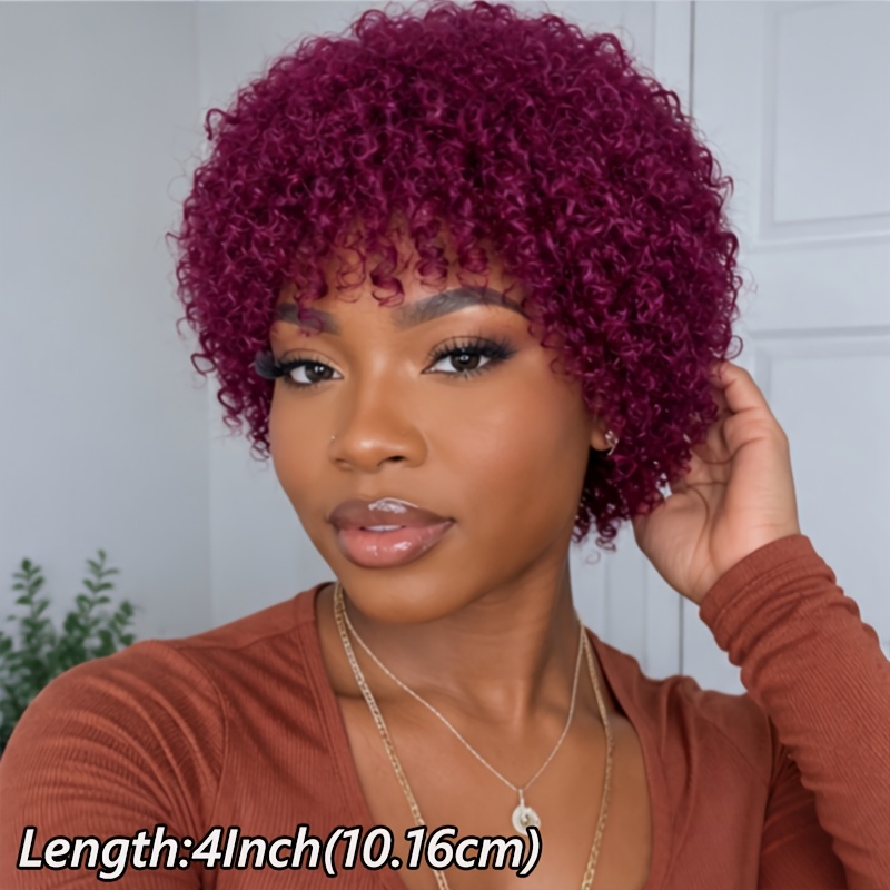 Image of Short Afro Human Hair 4-inch 200% Density Wig Brazilian Human Hair Wigs For Women Machine Made Suitable For All Kinds Of People 99j Color