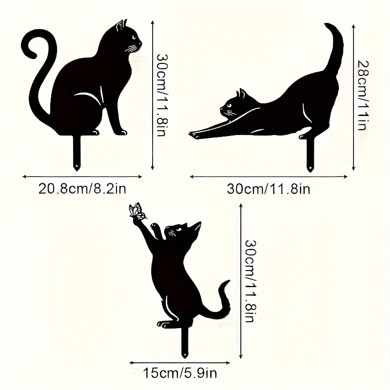 E-shop 2D Flache, 3 Stk. Schwarze Katzen-Metallgartenstecker - Moderne Außendekoration mit Verspielten Posen, Langlebige Metallkunst für Hochzeit & ,