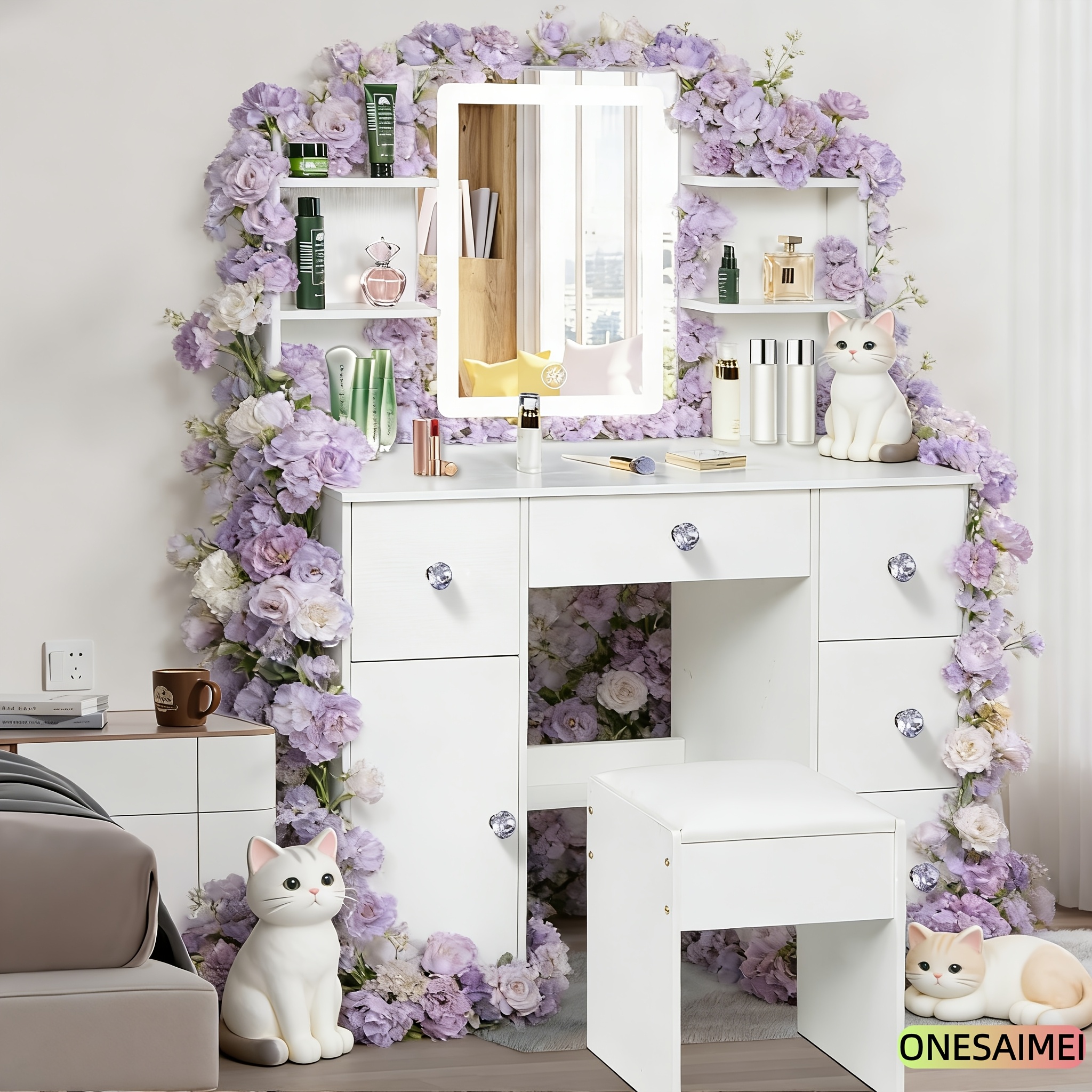 Vanity with Mirror and Lighting Function