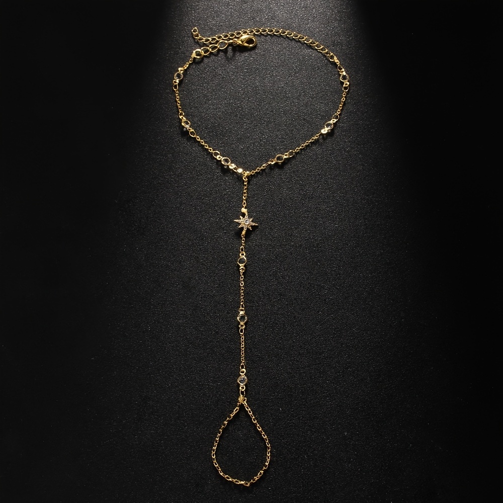 TEMU Bracelet chaîne à main avec anneau étoile, 1 pièce, pour femme, bracelets chaîne à maillons délicats et empilables, bijou tendance réglable,