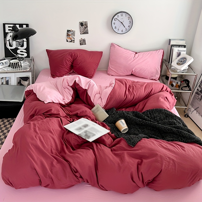 E-shop 3-teiliges minimalistisches, einfarbiges, zweifarbiges Bettbezug-Set, 1 Bettbezug, 2 Kissenbezüge, Schlafzimmer, Gästezimmer, hautfreundliches,