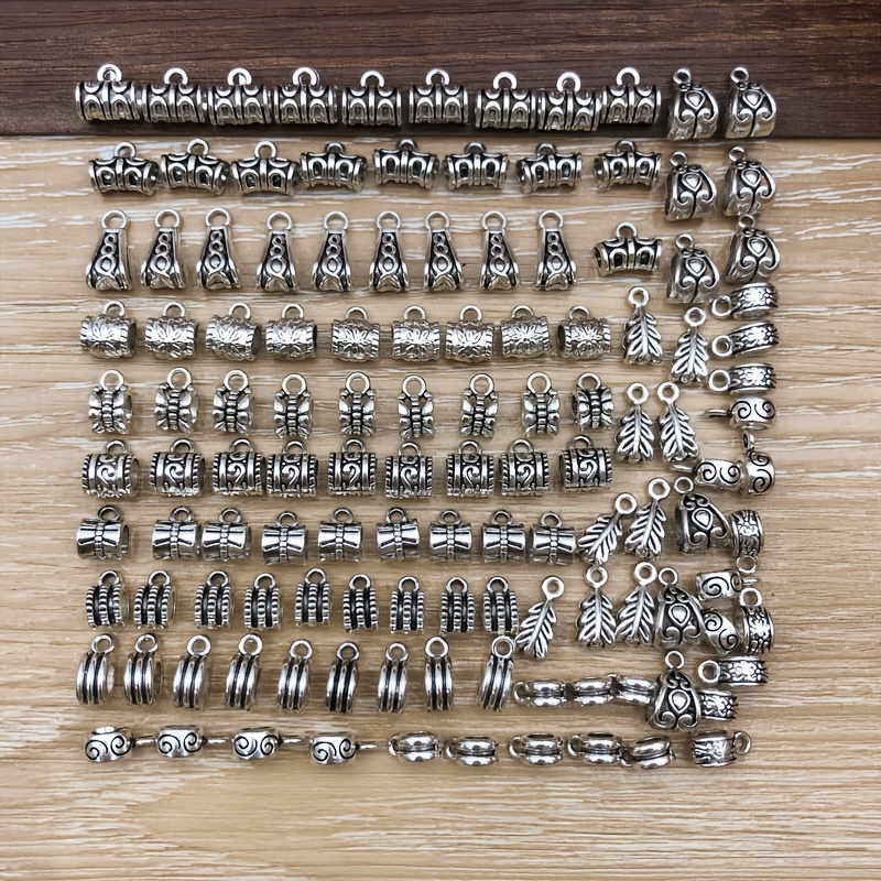 TEMU 126pcs Antique Silvery Clasp Bail Tube Spacer Beads, Bead Hanger Charms For Jewelry Making Diy Necklace Bracelet, Pendant Bails, Beads Charms, For & Crafters