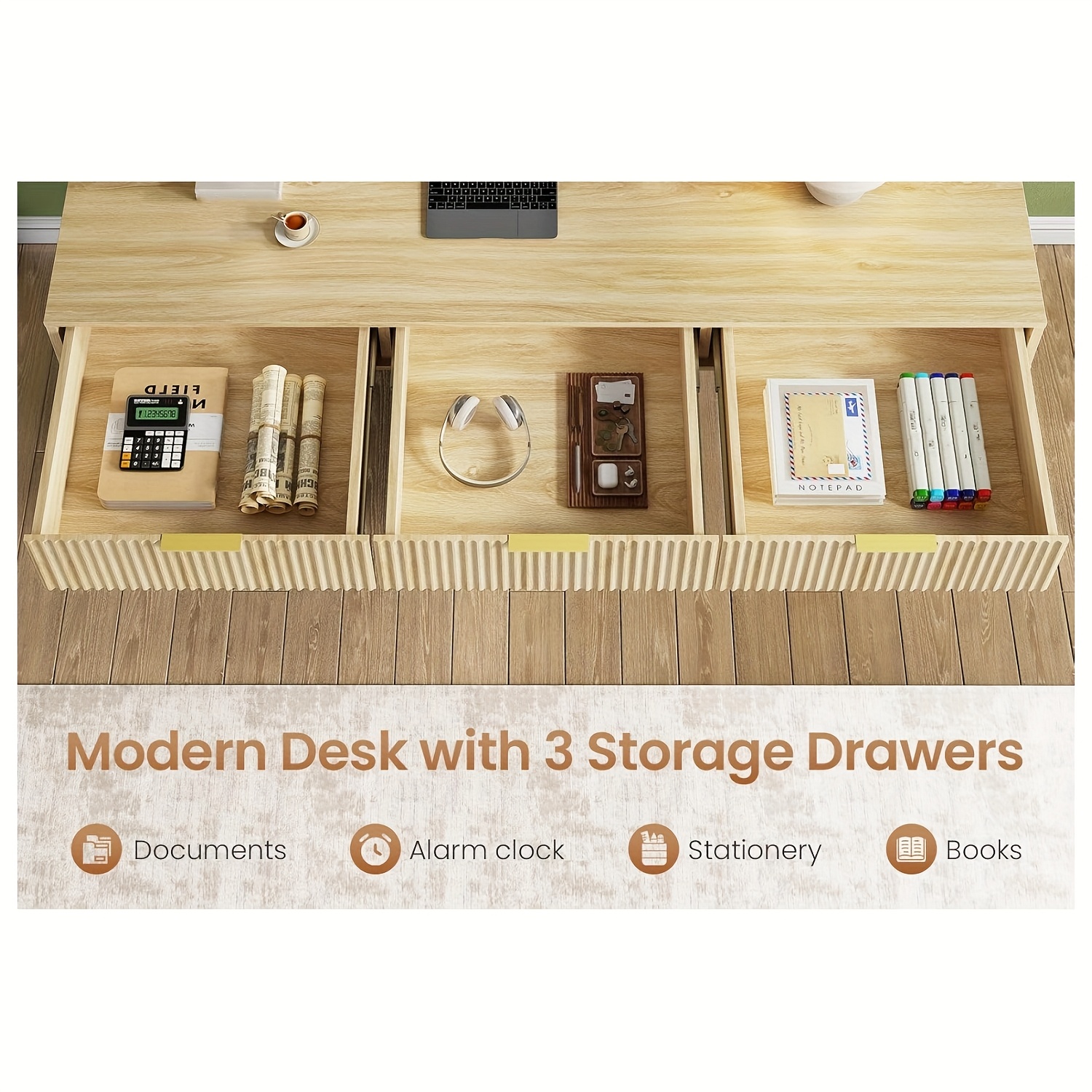 55-inch Executive Desk with 3 Storage Drawers, Home Office Computer Desk, Writing Table Study Desk